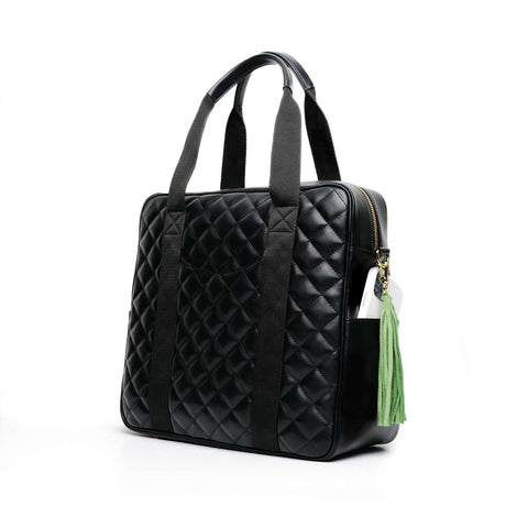 Simpatico Black I Quilted Vegan Leather Pickleball Tote-Accessories > Bags > Pickleball Bags-Pink Dot Styles