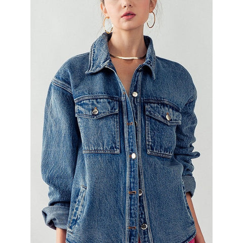 Kayla Denim Oversized Jacket-Apparel > Womens > Outerwear > Jackets-Pink Dot Styles