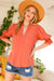 Vine & Love-V-neck puff sleeves solid woven blouse VT32138-Pink Dot Styles