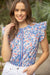 Blue Floral Ruffle Sleeve Top-Apparel > Womens > Tops > Shirts-Pink Dot Styles