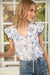 VOY-Navy & White Edge Floral Top-Pink Dot Styles