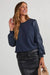 Blue Sweatshirt with Faux Leather Sleeves-Apparel > Womens > Tops > Sweaters-Pink Dot Styles
