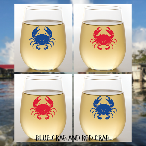 Wine-Oh!-BLUE CRAB & RED CRAB Shatterproof Wine Glasses-Pink Dot Styles
