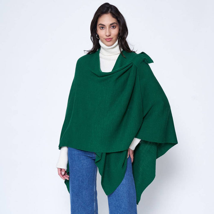 Wona Trading, Inc.-Shoulder Strap Solid Ruana Poncho-Pink Dot Styles