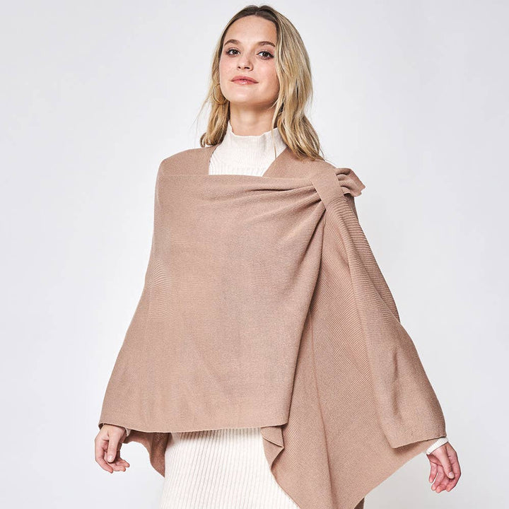 Wona Trading, Inc.-Shoulder Strap Solid Ruana Poncho-Pink Dot Styles