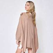 Wona Trading, Inc.-Shoulder Strap Solid Ruana Poncho-Pink Dot Styles