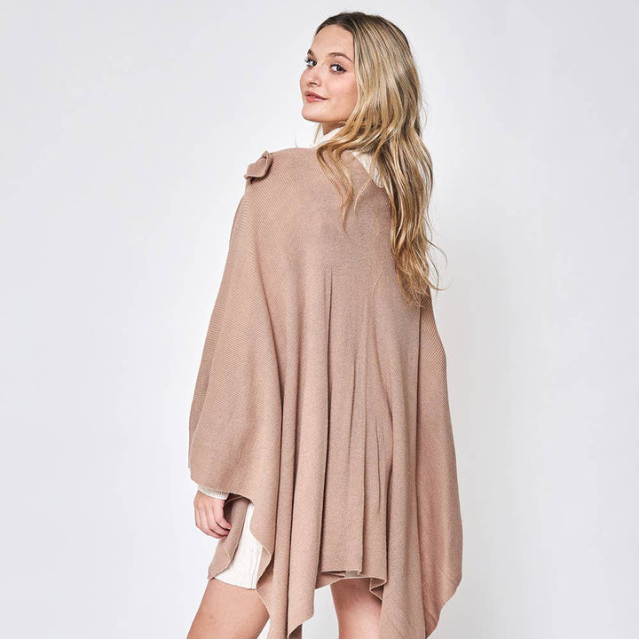 Wona Trading, Inc.-Shoulder Strap Solid Ruana Poncho-Pink Dot Styles