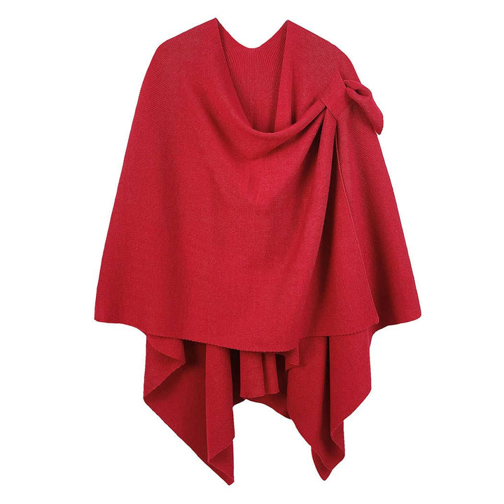 Wona Trading, Inc.-Shoulder Strap Solid Ruana Poncho-Pink Dot Styles