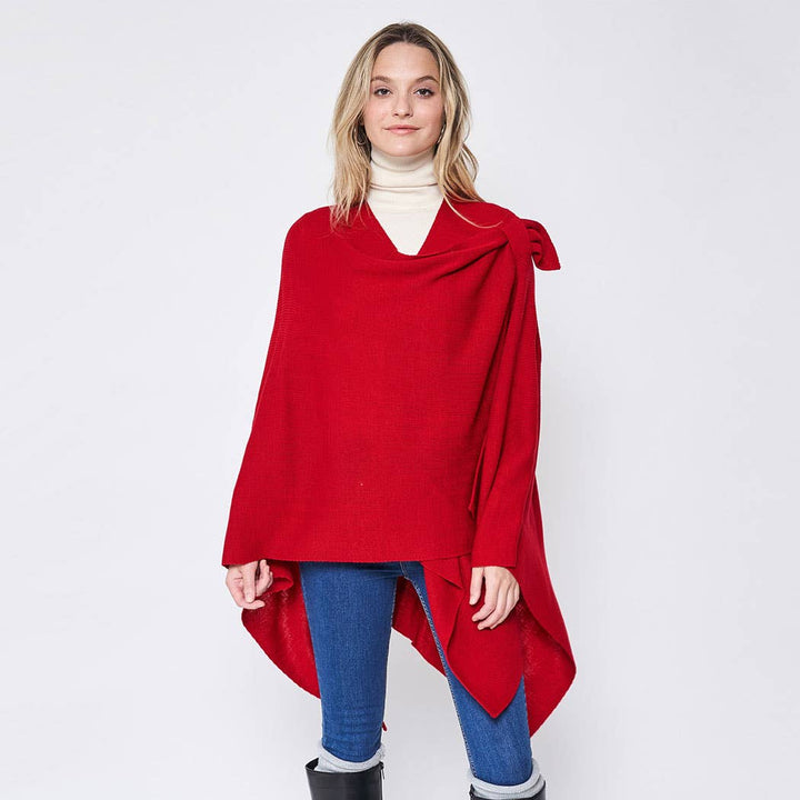 Wona Trading, Inc.-Shoulder Strap Solid Ruana Poncho-Pink Dot Styles