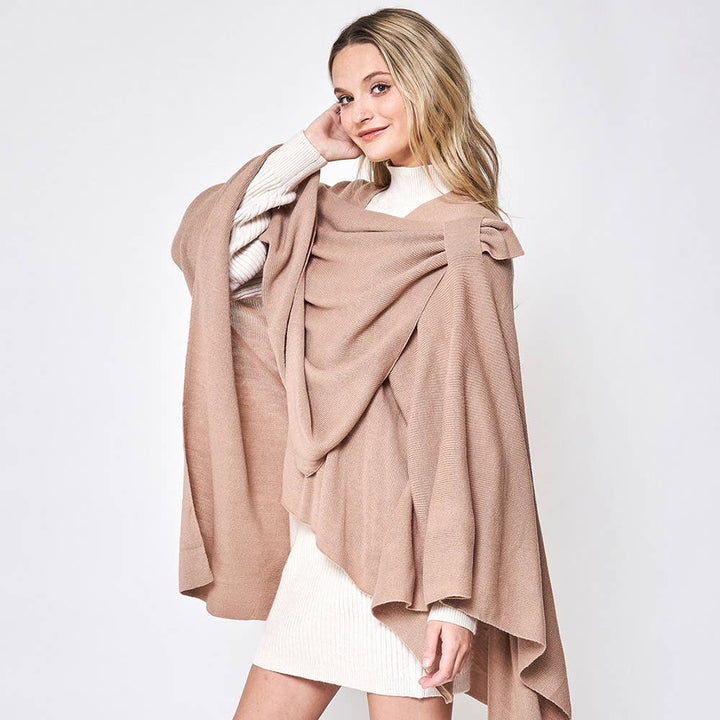 Wona Trading, Inc.-Shoulder Strap Solid Ruana Poncho-Pink Dot Styles