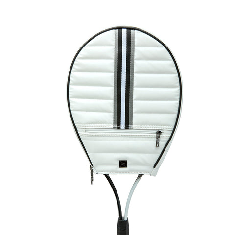Think Royln-Love all Tennis Bag| White Patent (Black/White/Gray Stripe)-Pink Dot Styles