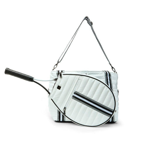 Think Royln-Love all Tennis Bag| White Patent (Black/White/Gray Stripe)-Pink Dot Styles