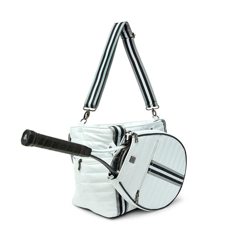 Think Royln-Love all Tennis Bag| White Patent (Black/White/Gray Stripe)-Pink Dot Styles