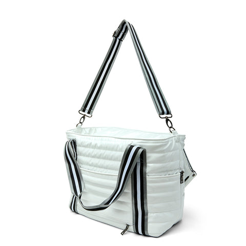 Think Royln-Love all Tennis Bag| White Patent (Black/White/Gray Stripe)-Pink Dot Styles