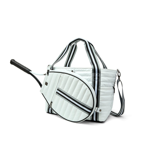 Think Royln-Love all Tennis Bag| White Patent (Black/White/Gray Stripe)-Pink Dot Styles