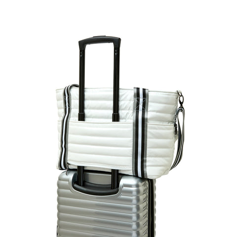 Think Royln-Love all Tennis Bag| White Patent (Black/White/Gray Stripe)-Pink Dot Styles