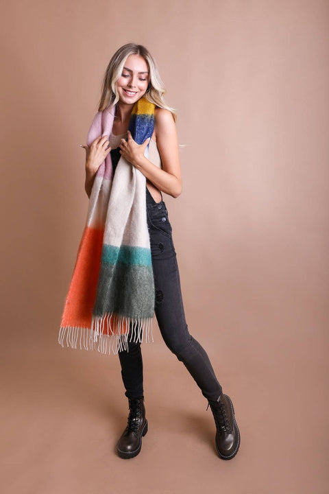 Leto Accessories-Color Block Soft Faux Mohair Scarf-Pink Dot Styles