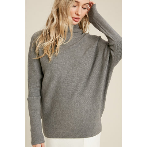 Bluivy-Light Grey Slouch Sweater-Pink Dot Styles