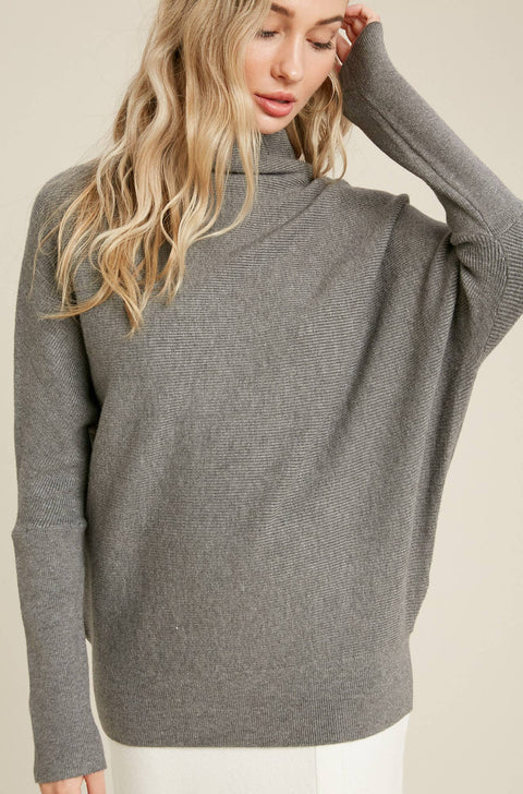 Bluivy-Light Grey Slouch Sweater-Pink Dot Styles