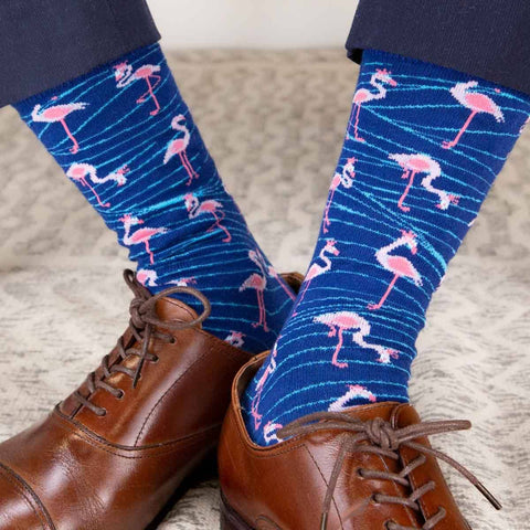 The Royal Standard-Men's Flamingo Socks   Navy/Pink   One Size-Pink Dot Styles