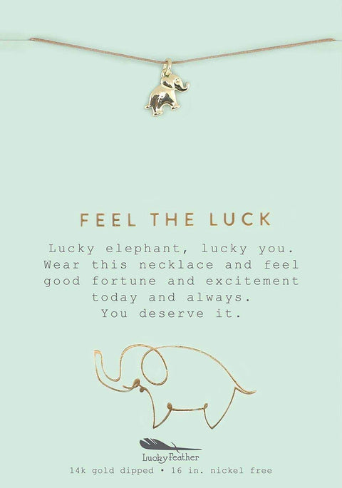 Lucky Feather-New Moon Gold Necklace - FEEL LUCK/ELEPHANT-Pink Dot Styles